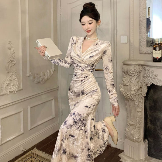 【dress】Vネックプリントワンピース G19641