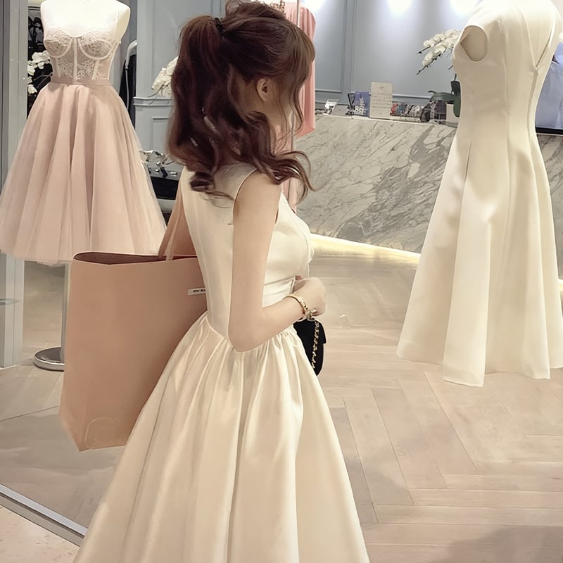 【dress】リボン付きノースリーブフレアワンピース Q7989