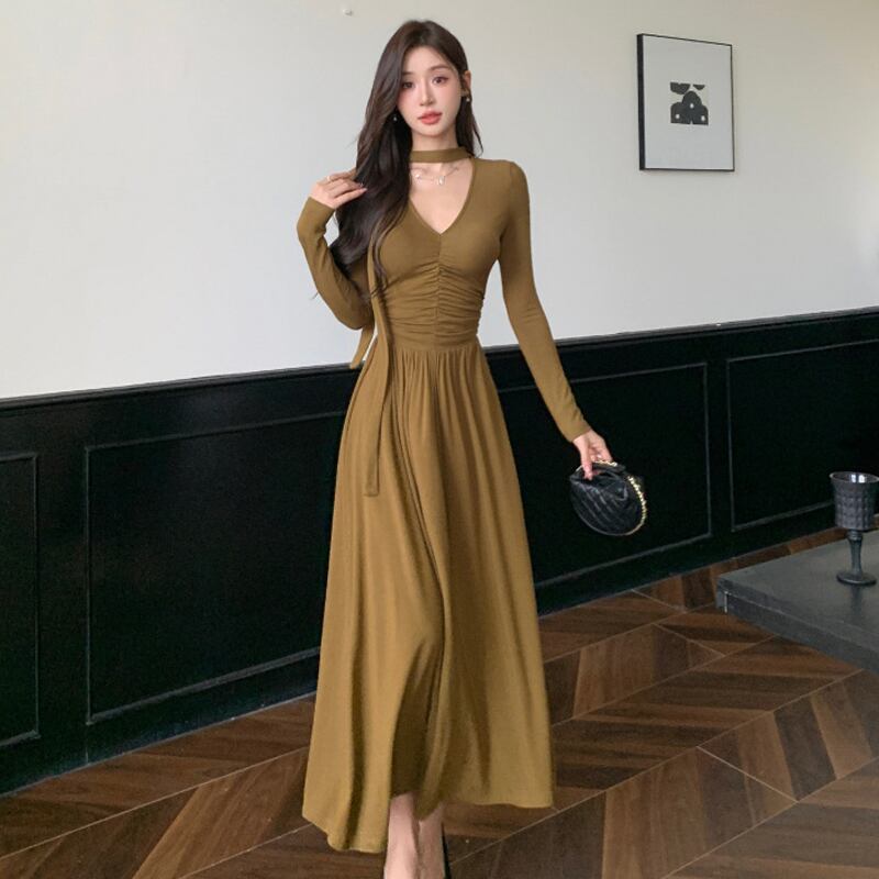 【dress】スカーフ付きAラインワンピース Q6911