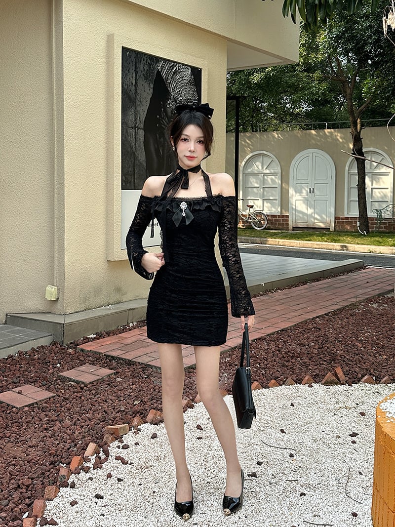 【dress】ホルターネックレースワンピース　M28314