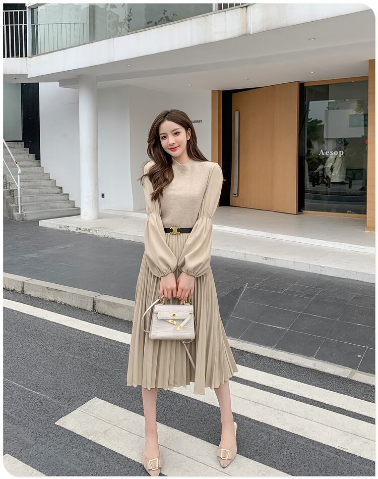 【dress】高級感 秋気質満点長袖高品質フランス風デザインワンピース G2235