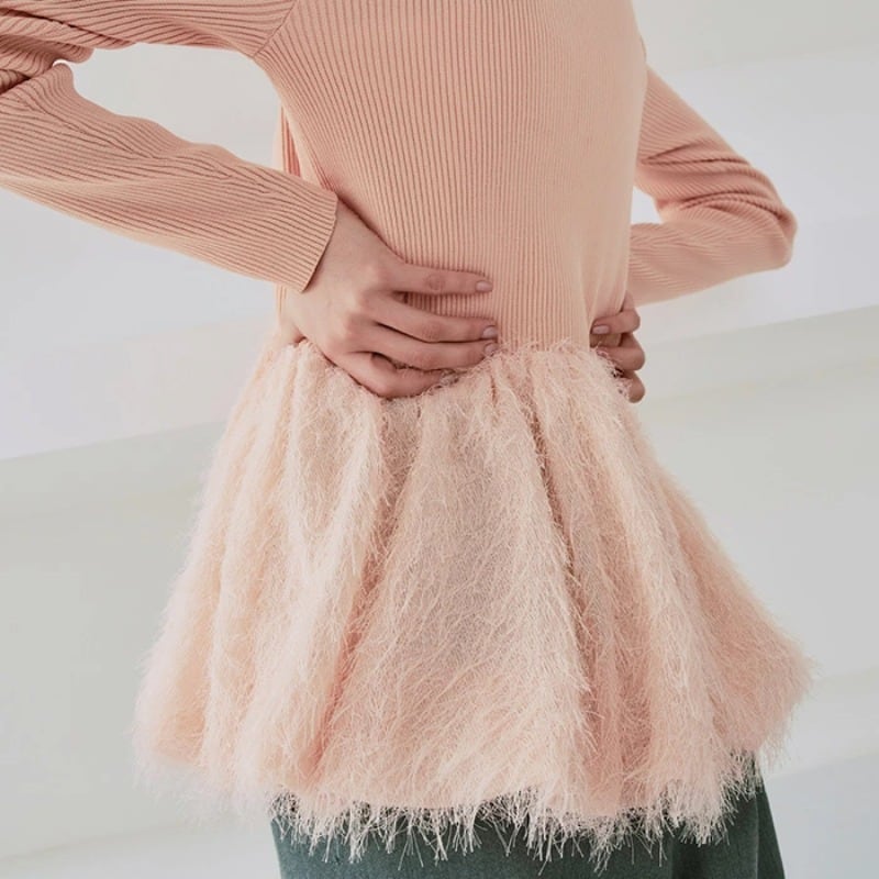 【tops】ペプラムシャギードッキングニットトップス　M28684