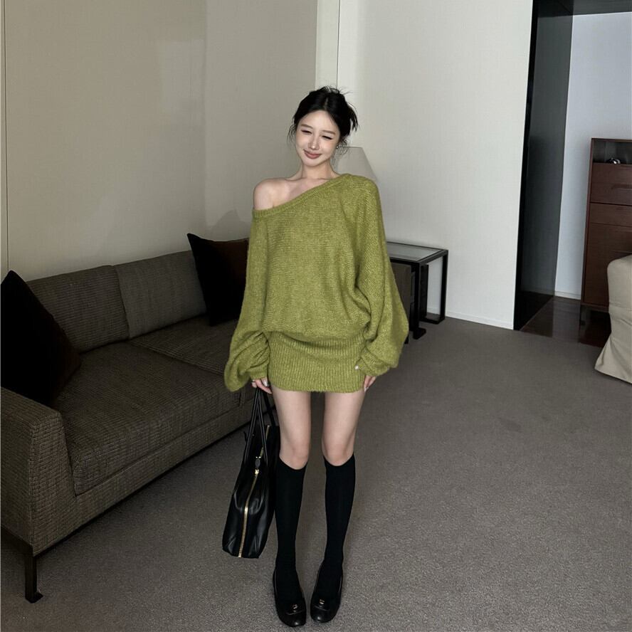 【dress】オフショルダーニットワンピース　M27956