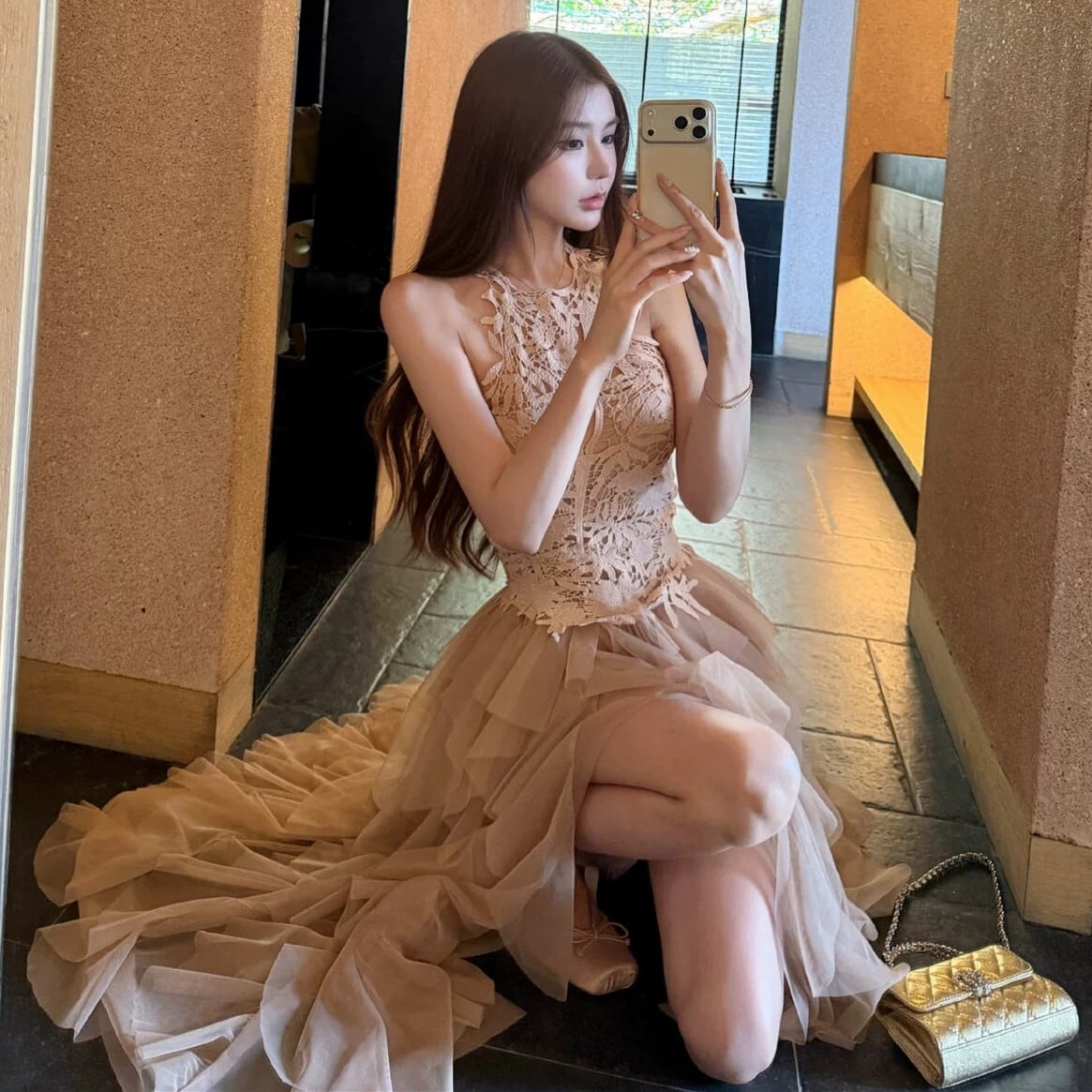 【dress】レースドッキングチュールワンピース N3590