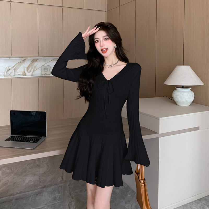 【dress】フレアニットワンピース Q6936