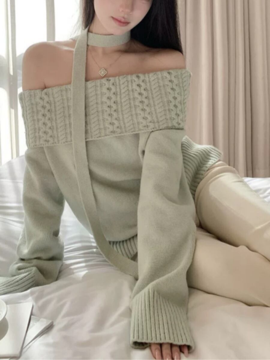 【tops】オフショルダーニットセーター　M28944