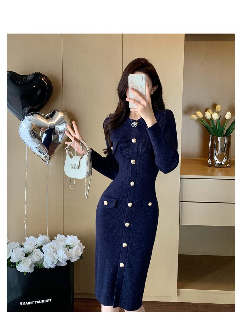 【dress】ボタンデザインニットワンピース　M28382