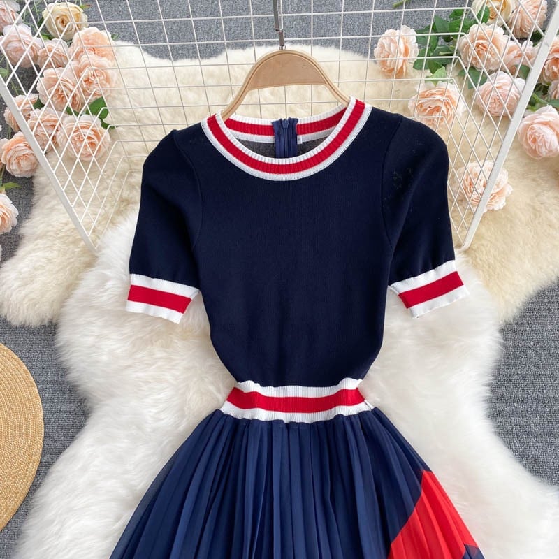 【dress】ニット切り替えシフォンワンピース G20726