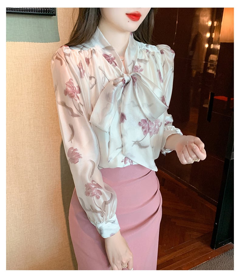 【tops】リボン付きシャツトップス　M28157