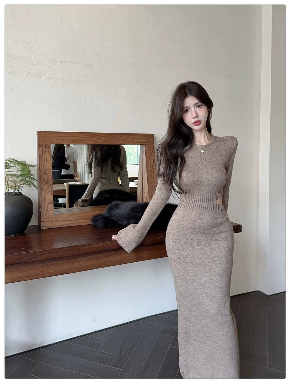 【dress】ウエストカットニットワンピース　N2192