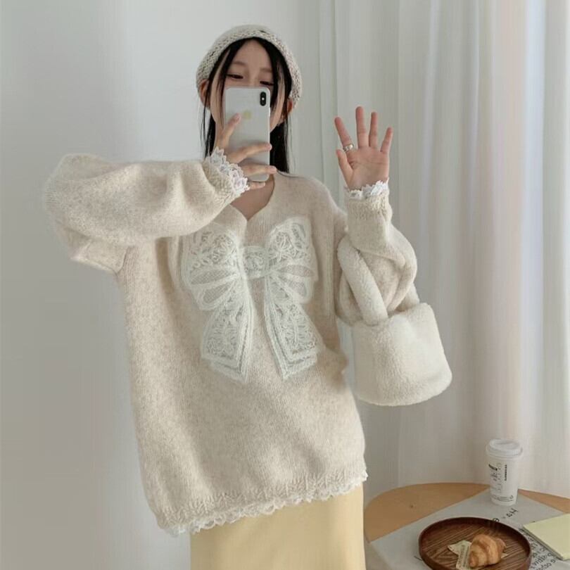 【tops】レースリボンニットセーター　M28341
