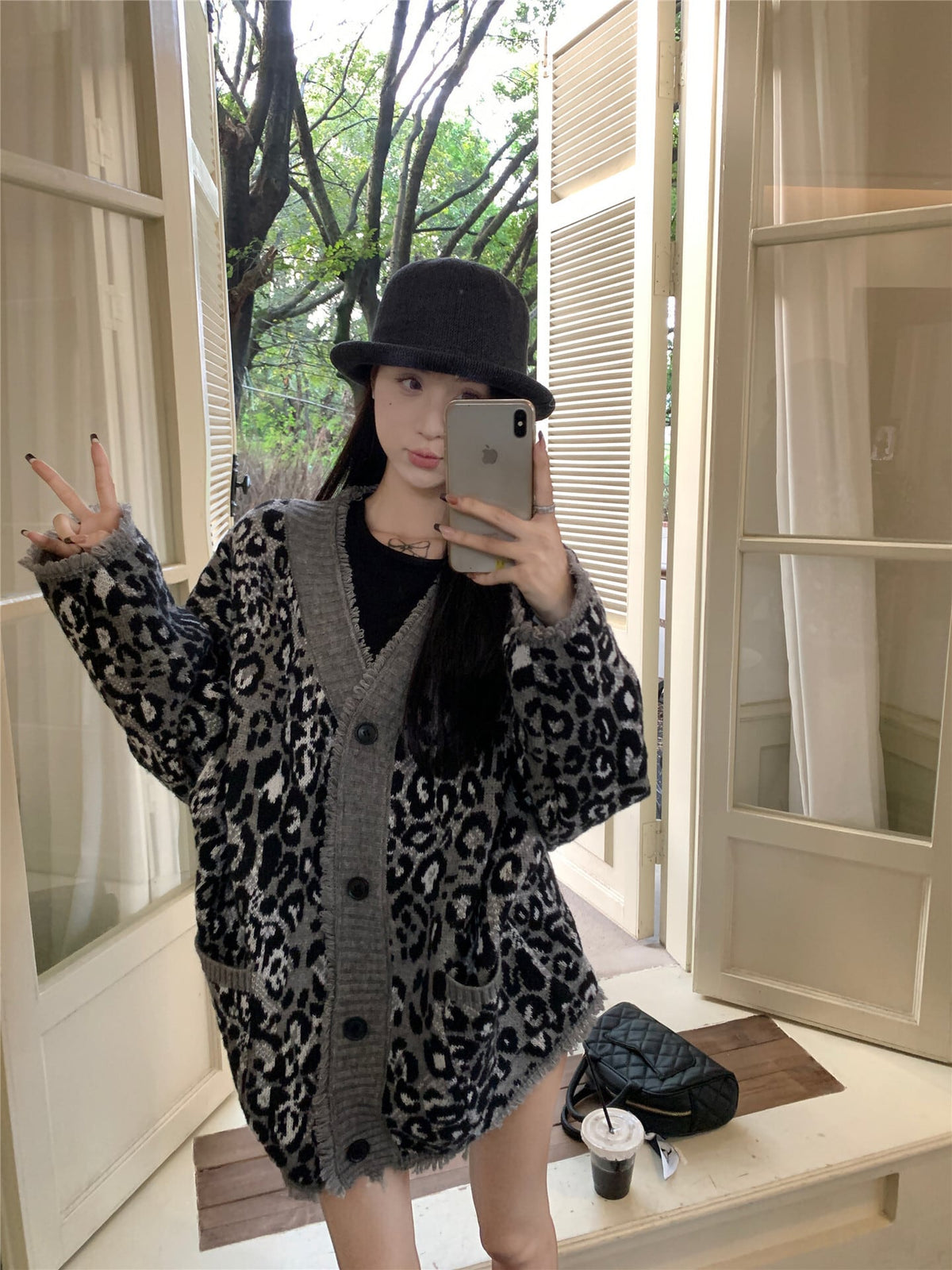【outer】ヒョウ柄ニットカーデ　M26836