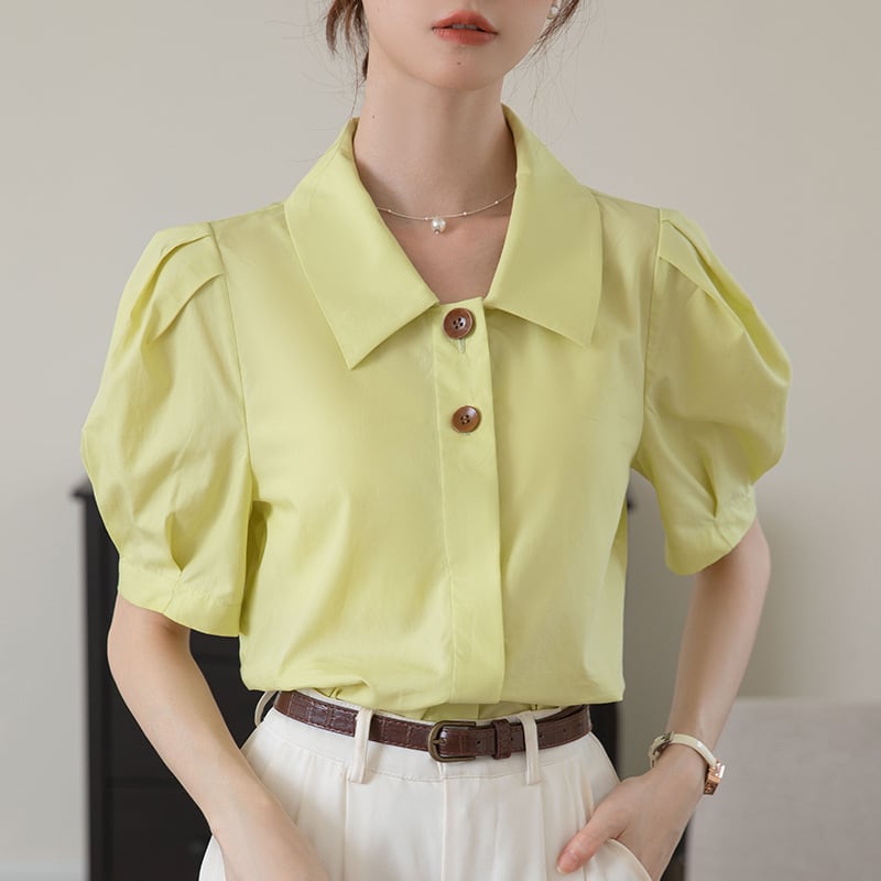 【tops】POLOネックパフスリーブブラウスG21078