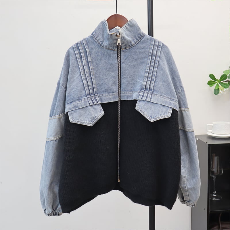 【outer】ニットドッキングデニムジャケット Q6497