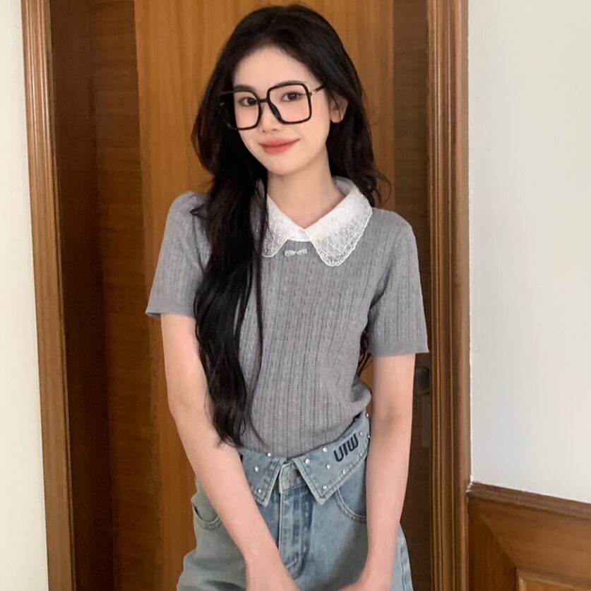 【tops】レース切り替えニットTシャツG20277