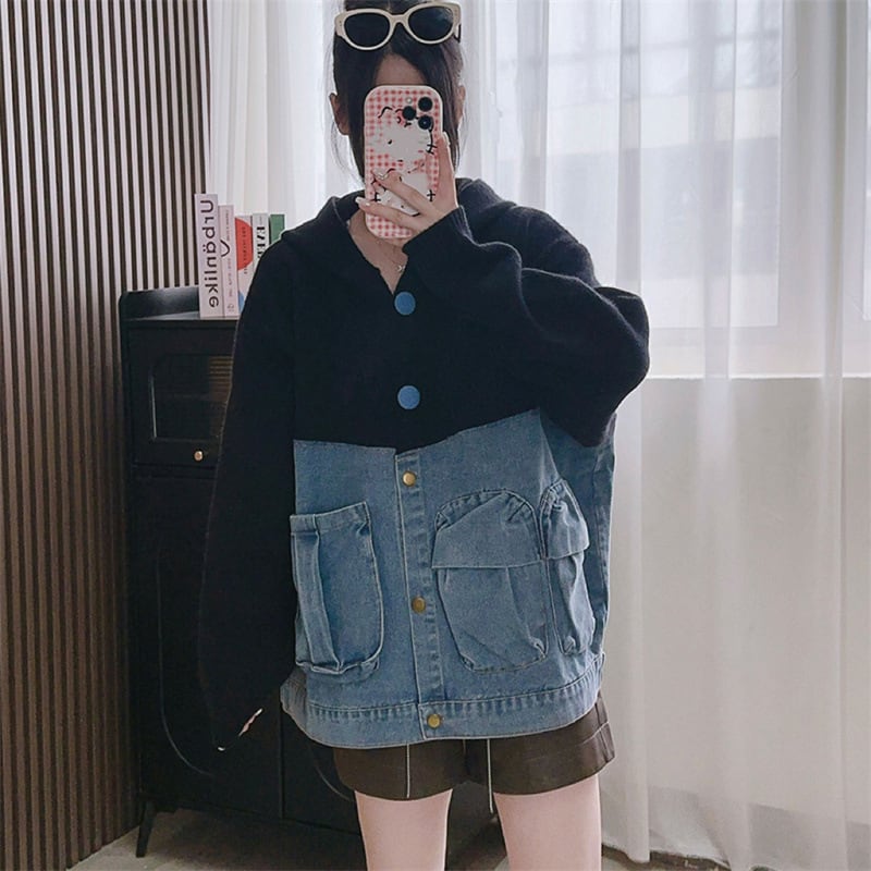 【outer】デニム切り替えニットカーデ　M25789