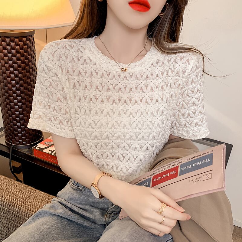 【tops】清新スウィート半袖ラウンドネック着回し無地ファッションTシャツ