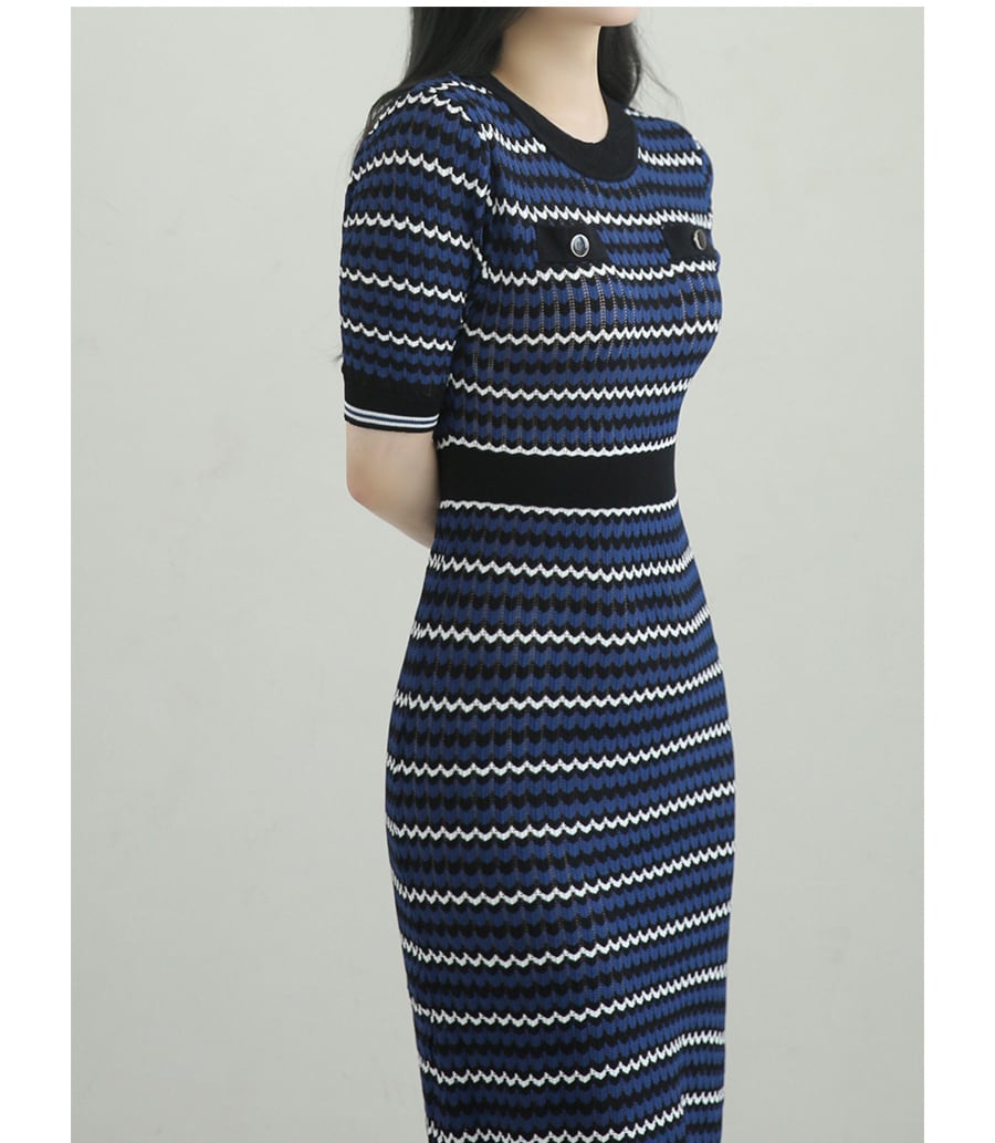 【dress】ボーダー柄ニットワンピース　M24916