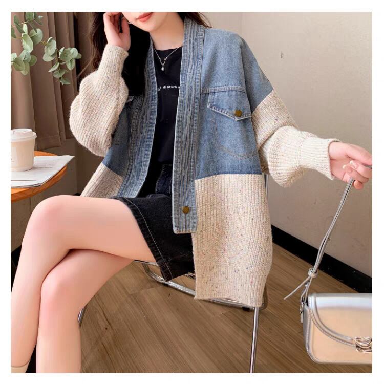 【outer】デニム切り替えニットカーデ　M29329
