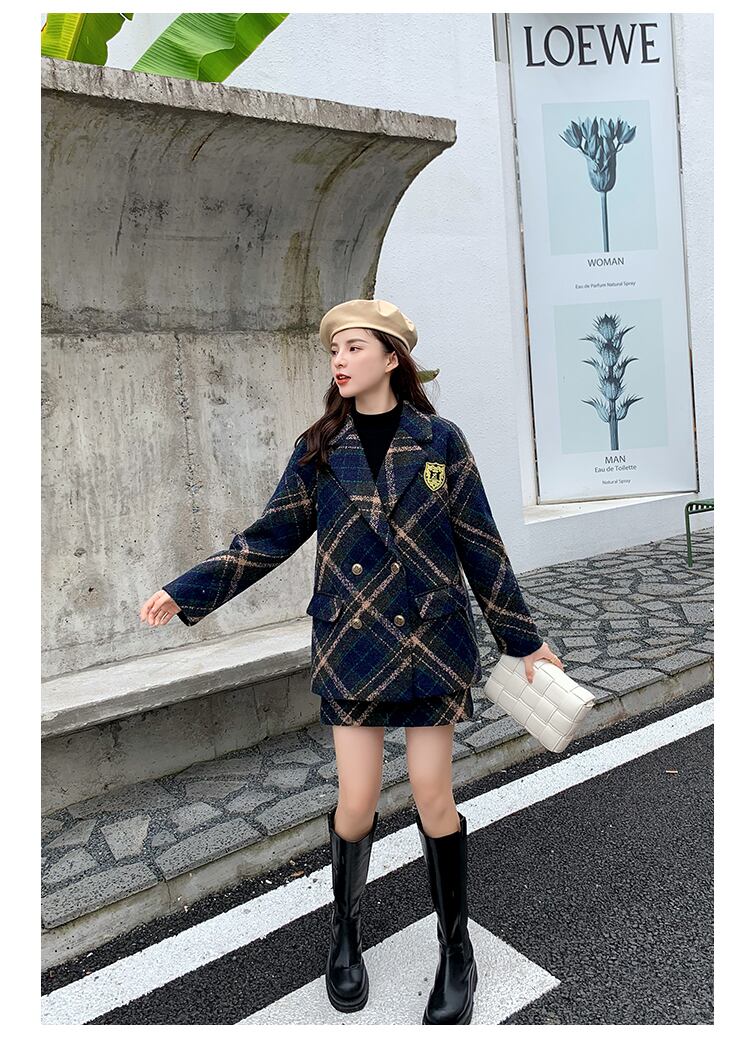 【set】ファッション!気質満点レトロオシャレスーツアウター+スカート２点セット G3586