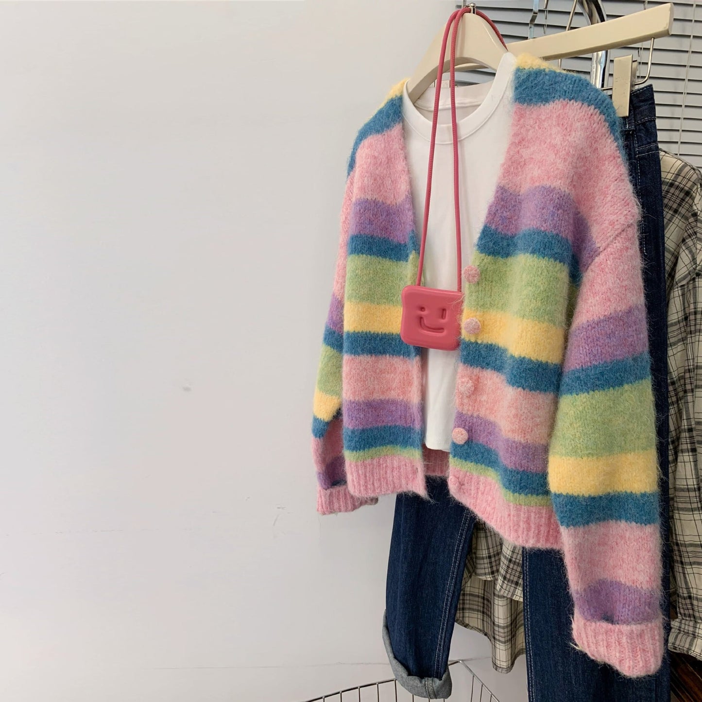 【outer】ボーダー柄ニットカーデ　M29311