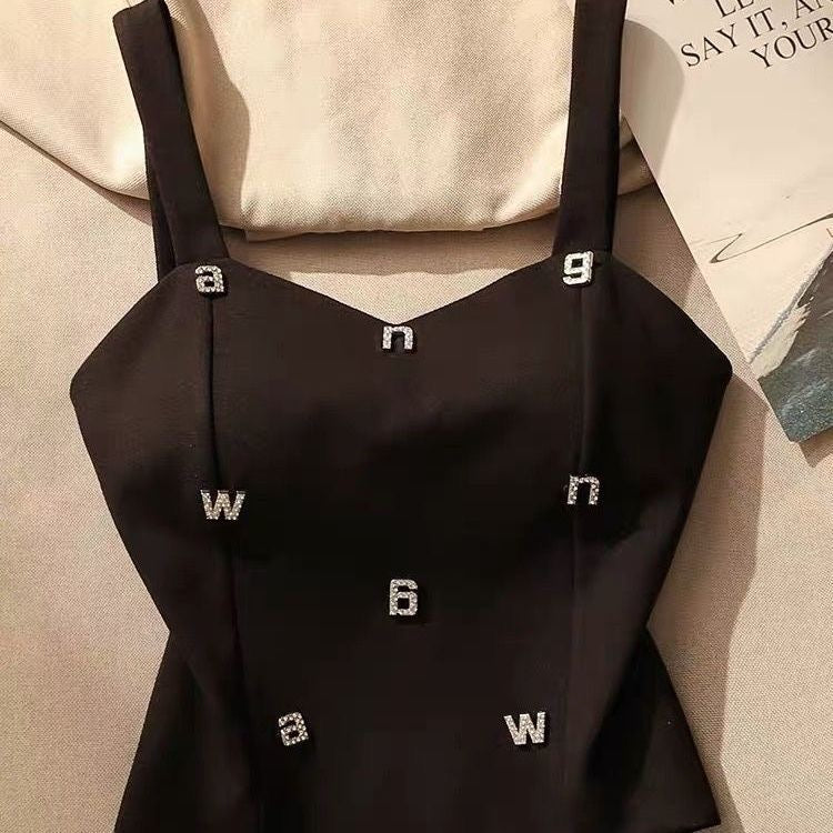 【tops】英字柄ウェスト絞りキャミソールF7815