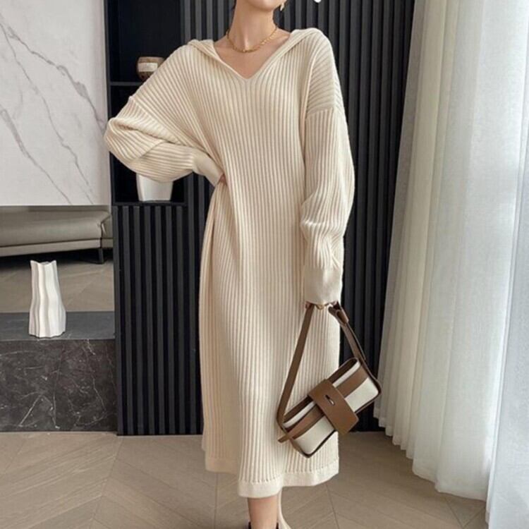 【dress】フード付きニットワンピース　M18237
