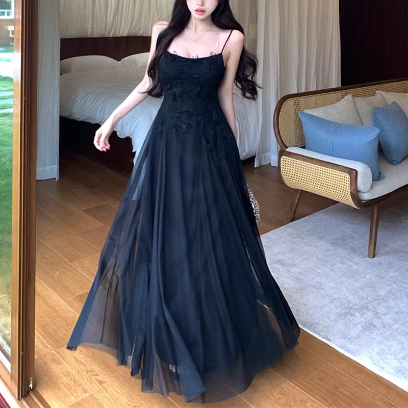 【dress】レースロングキャミワンピース Q8208