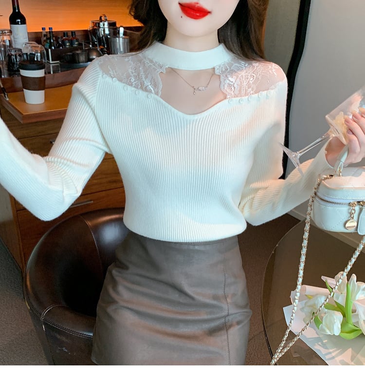 【tops】レースドッキングニットトップス　M27628