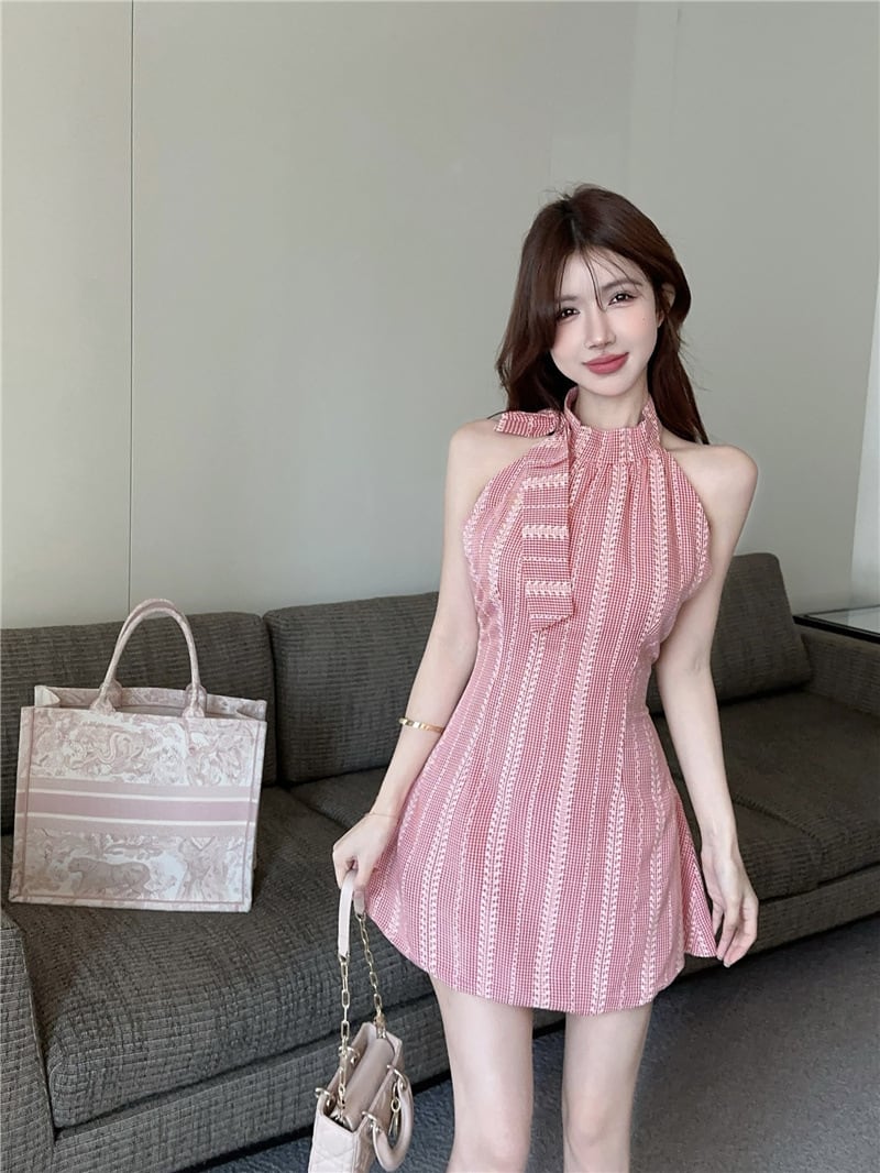 【dress】ノースリーブリボン付きワンピース　M24168