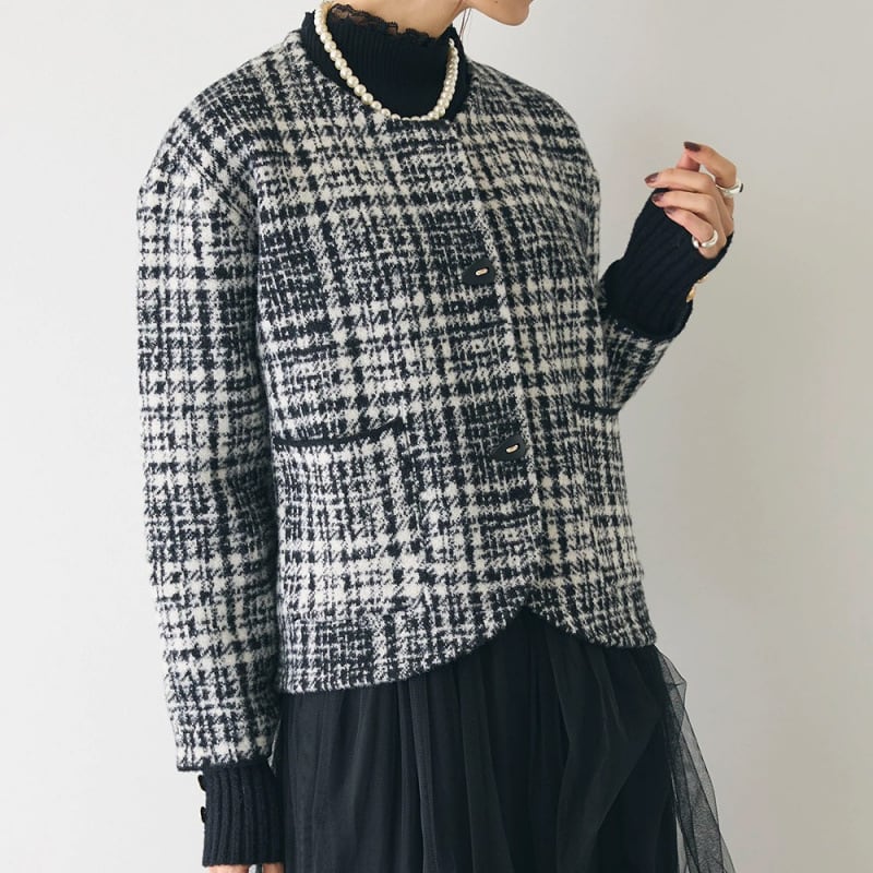 【outer】チェック柄ショートコート　M28385
