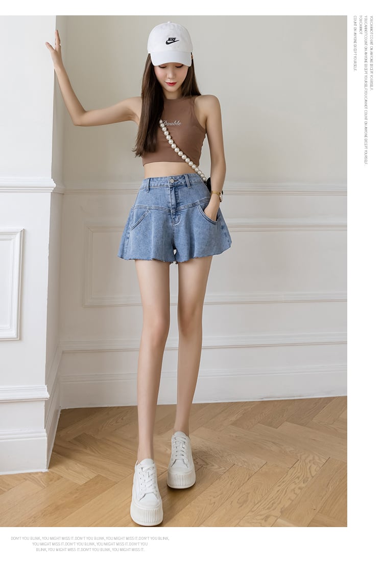 【bottoms】美人度アップ!韓国系着痩せフリルハイウエストショートパンツ G0594