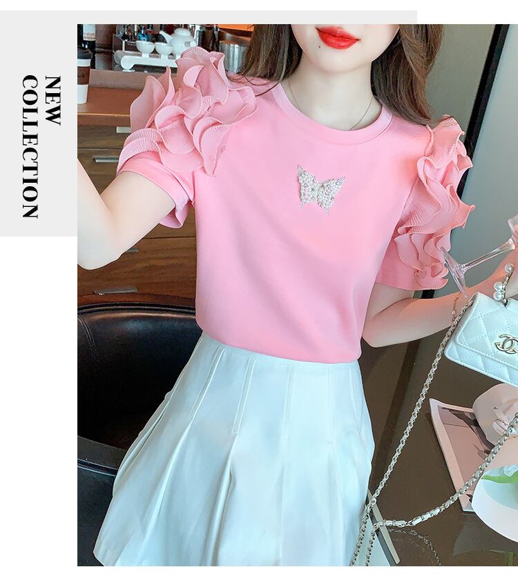 【tops】フリルパフスリーブTシャツG21540