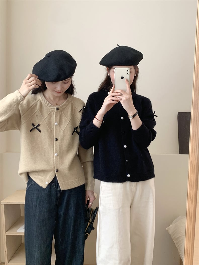 【outer】リボン付きニットカーデ　M25988
