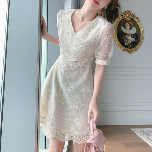 【dress】美人度アップ!気質満点レーススウィート夏 着痩せワンピース G0547