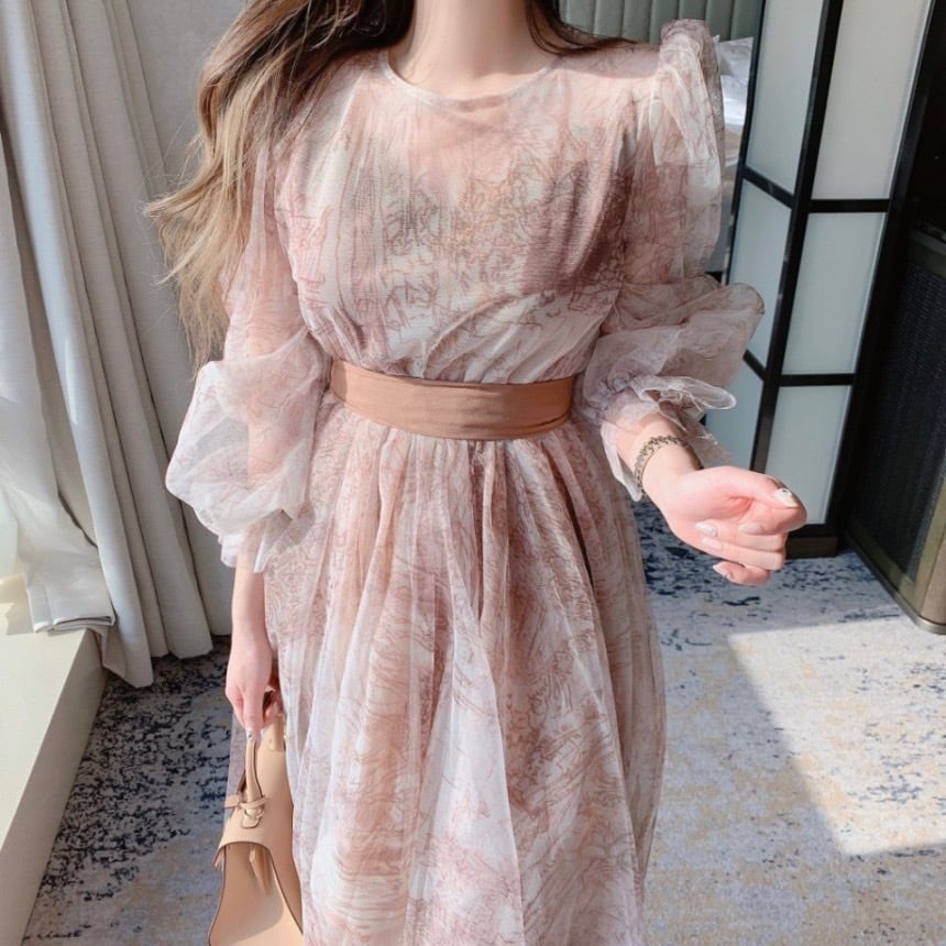 【dress】パフスリーブチュールワンピース　M30144
