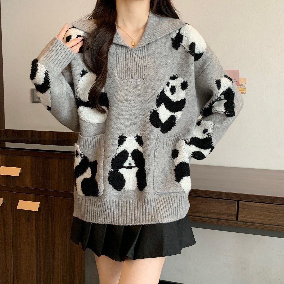 【tops】長袖動物柄ニットセーターF8315