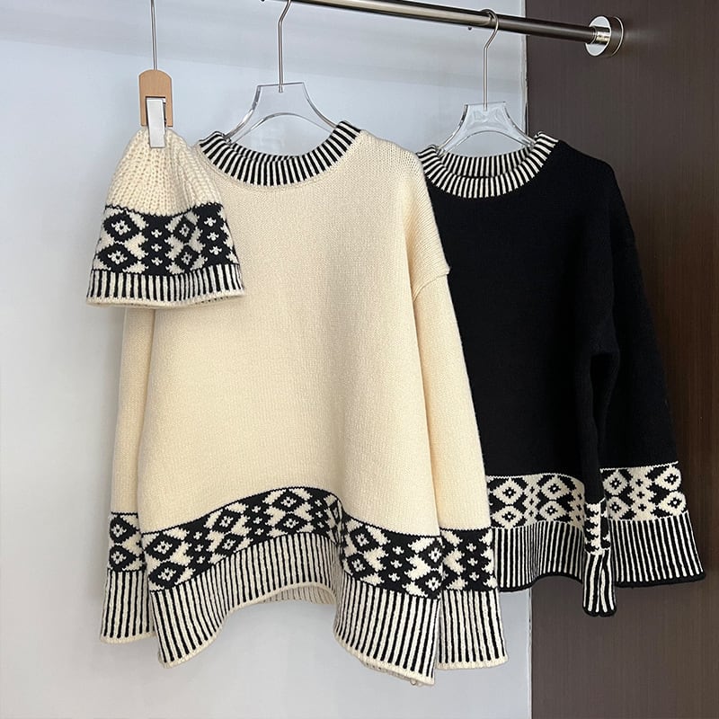 【tops】帽子付きニットトップス　M26769