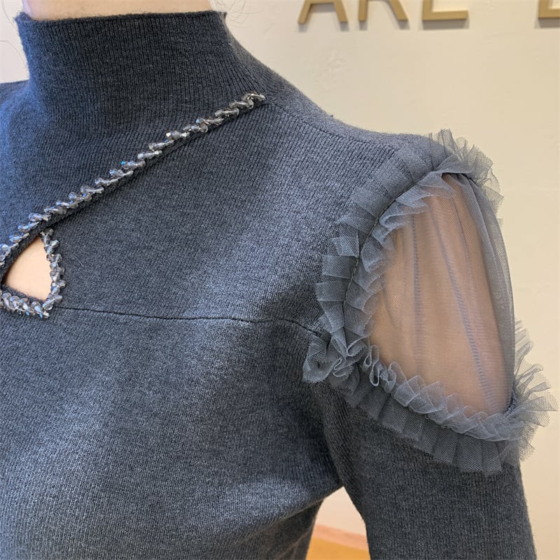 【tops】シースルーショルダーニットトップス　N2916