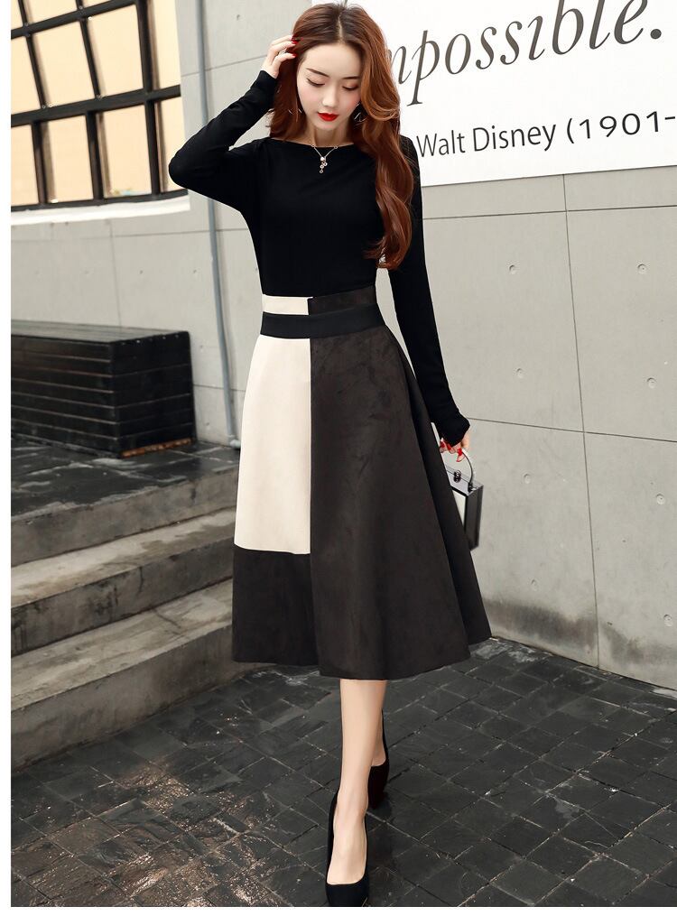 【set】美人度アップ!韓国系着心地良い切り替えファッション洋気淑女２点セット G1587