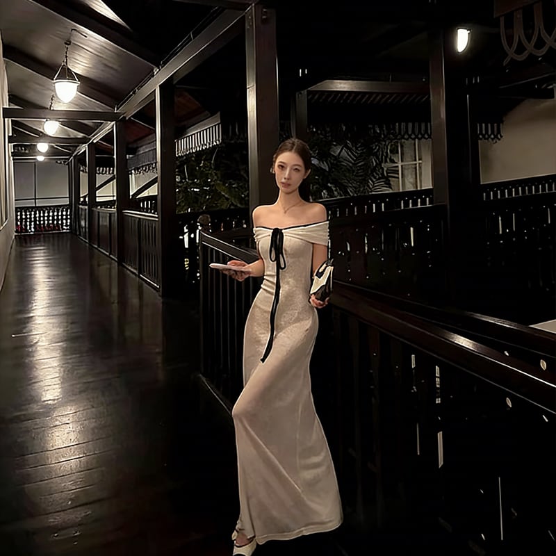 【dress】2wayオフショルダーロングワンピース Q8035
