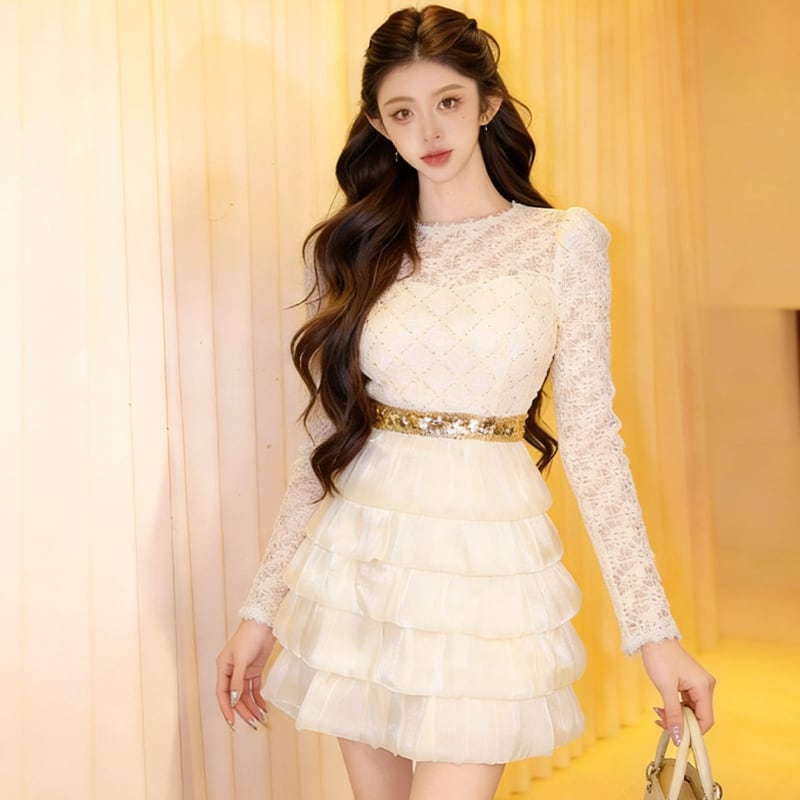 【dress】レースドッキングティアードワンピース Q7990