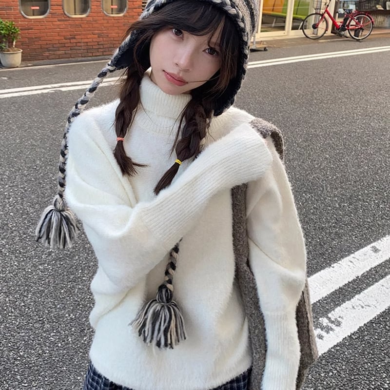 【tops】ハイネックニットトップス Q7393