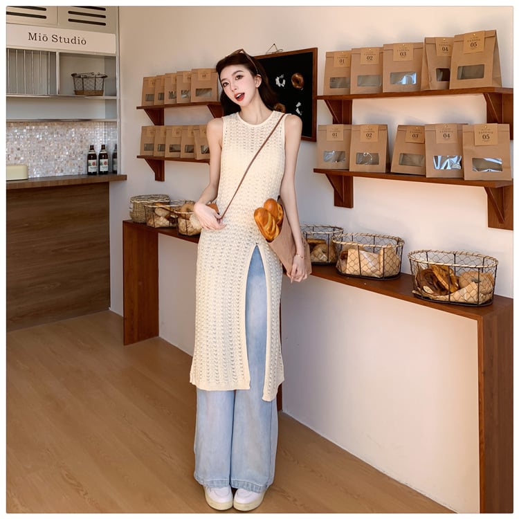 【dress】ノースリーブスリットニットワンピース G21070