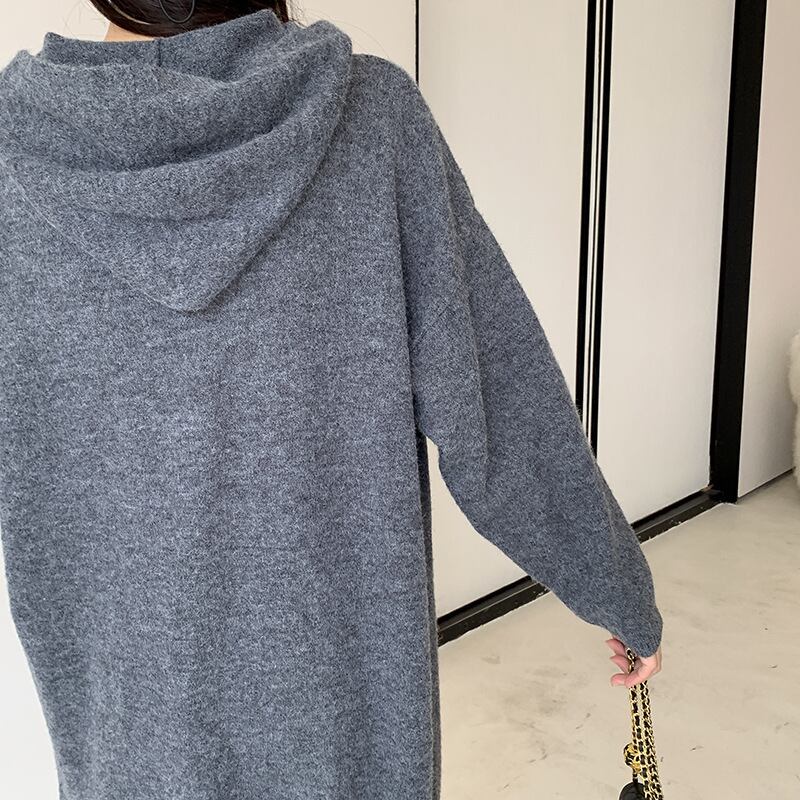 【dress】フード付きロングニットワンピース　N2186