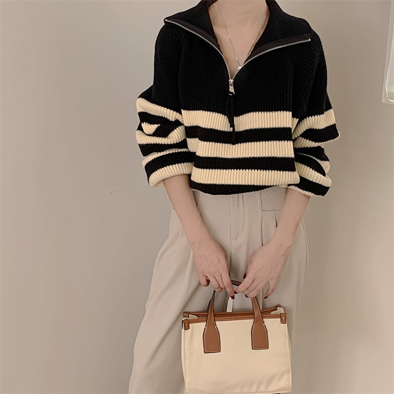 【tops】ボーダー柄ニットセーター　M26978