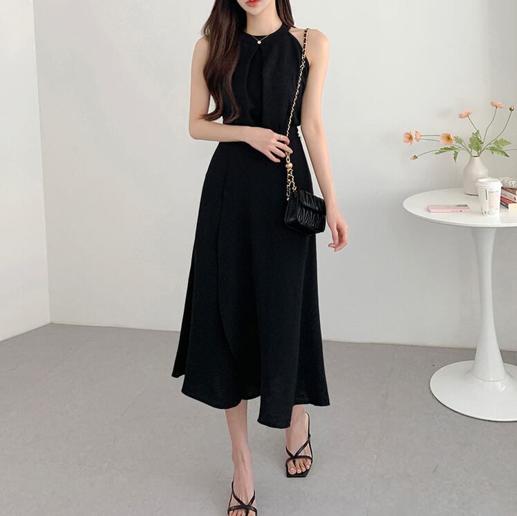 【set】ラウンドネック無地タンクトップ+スカート通勤日常セットアップF5158