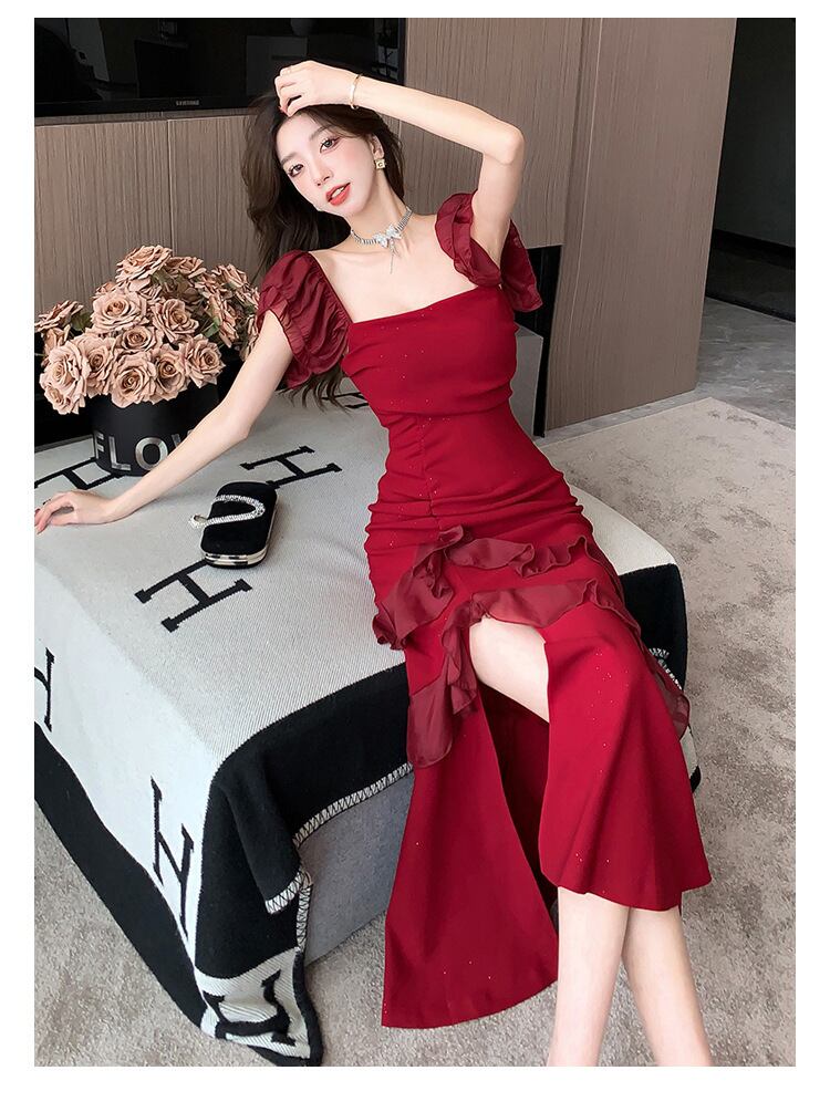 【dress】フリル不規則スリットワンピース G20665