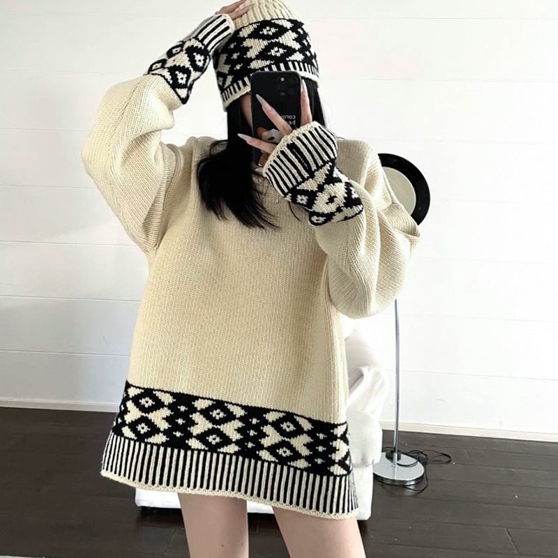 【tops】帽子付きニットトップス　M26769