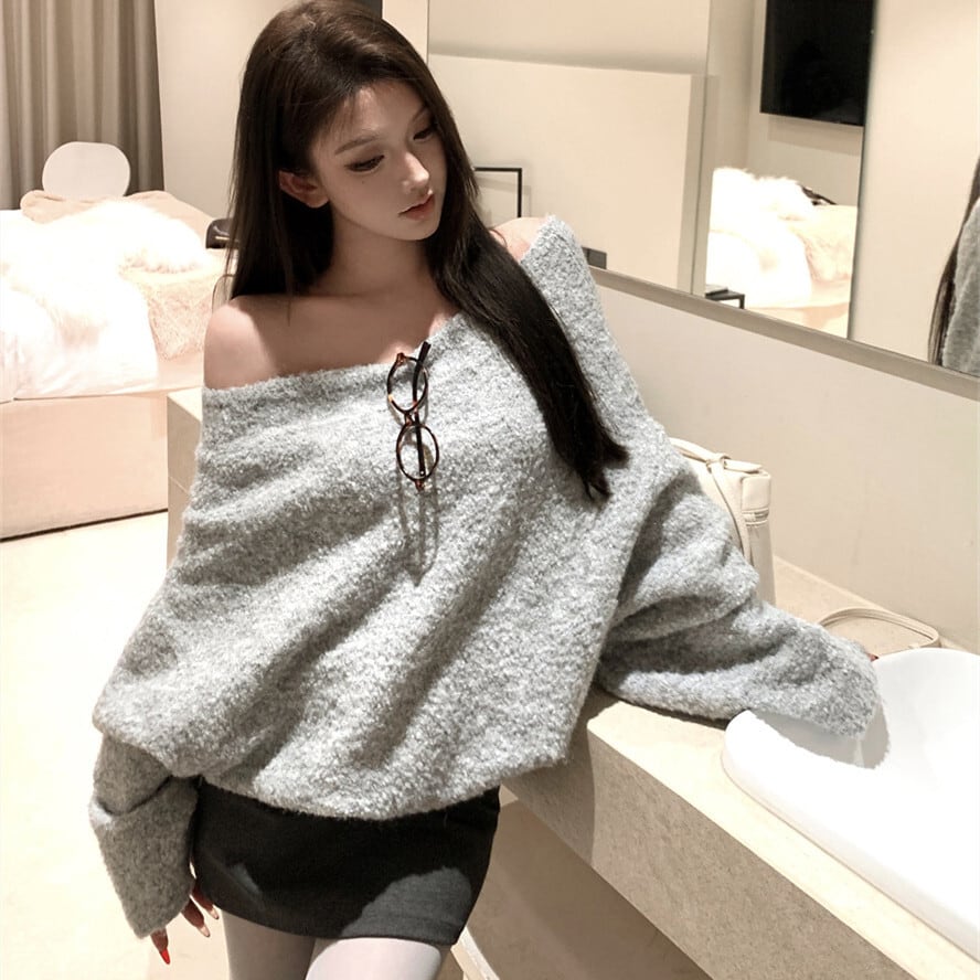 【tops】オフショルダーニットセーター　M28417